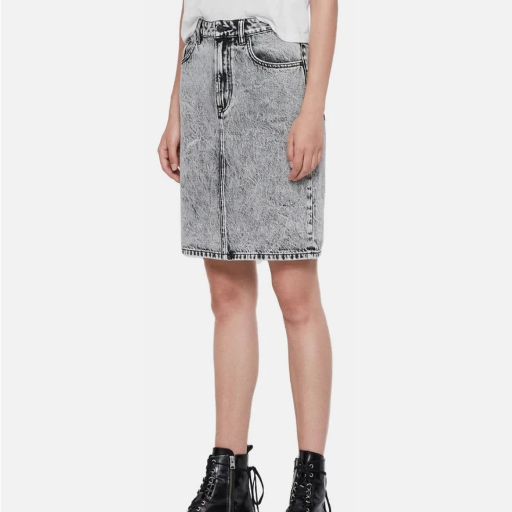 ALLSAINTS Nara Pencil Skirt Denim Jean Black Acid Wash Vintage Inspired 4 2 - Picture 2 of 5